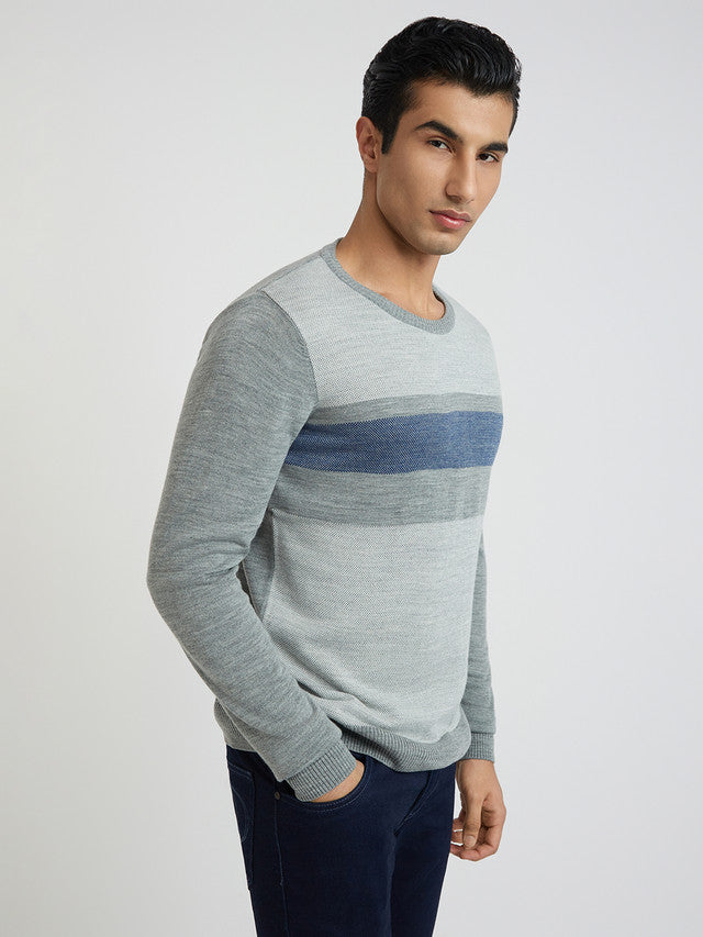 Men Regular Fit Blue Sweater