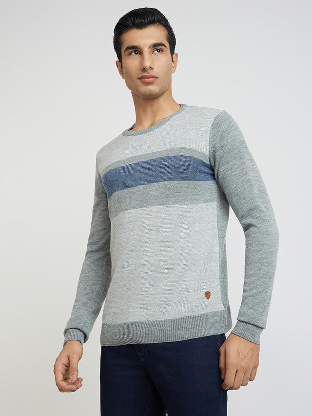 Men Regular Fit Blue Sweater