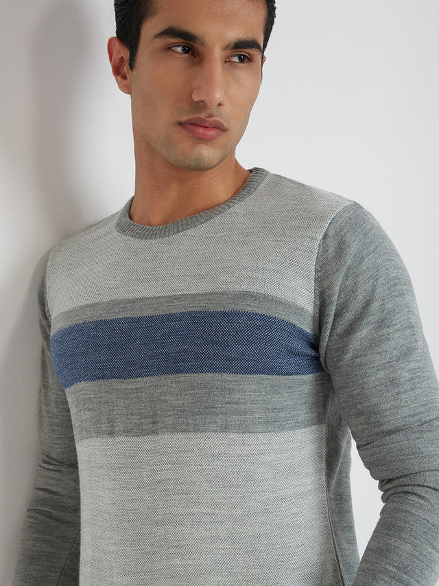 Men Regular Fit Blue Sweater