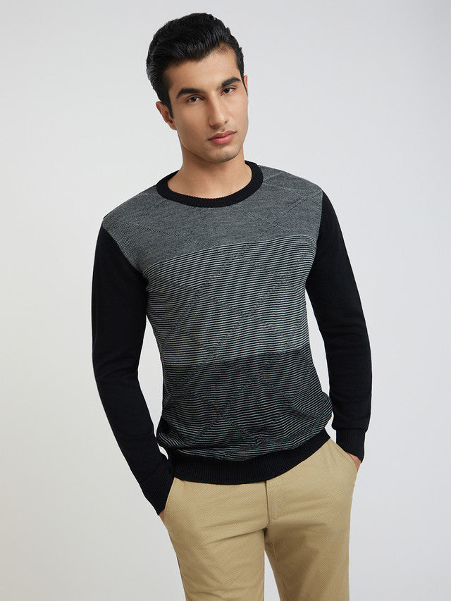 Men Regular Fit Grey Sweater