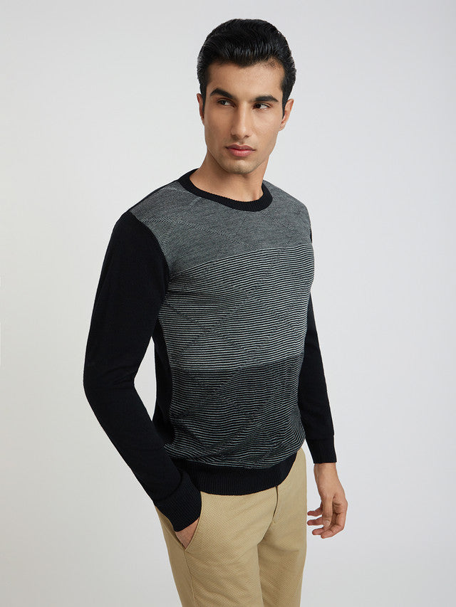 Men Regular Fit Grey Sweater