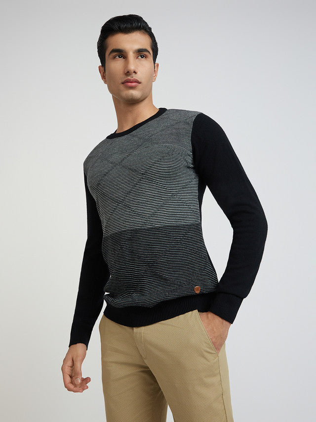 Men Regular Fit Grey Sweater