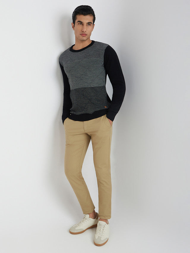 Men Regular Fit Grey Sweater