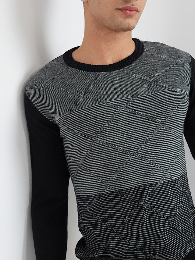 Men Regular Fit Grey Sweater