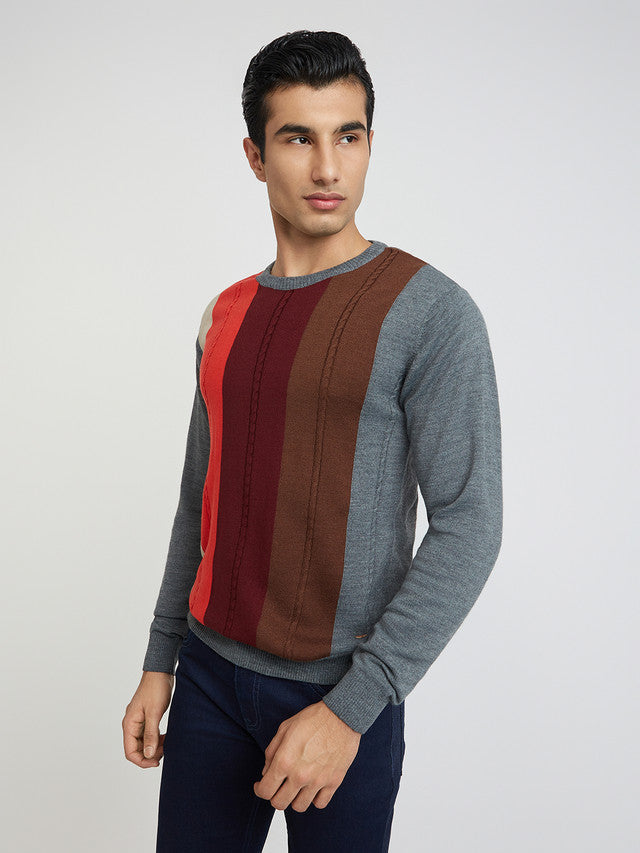 Men Regular Fit Grey Sweater