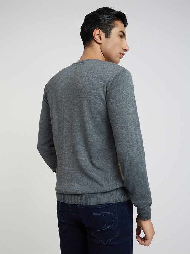 Men Regular Fit Grey Sweater