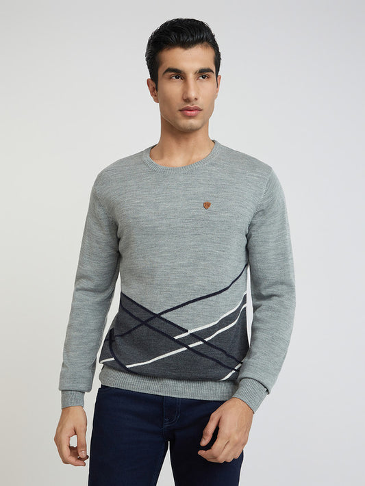 Men Regular Fit White Sweater