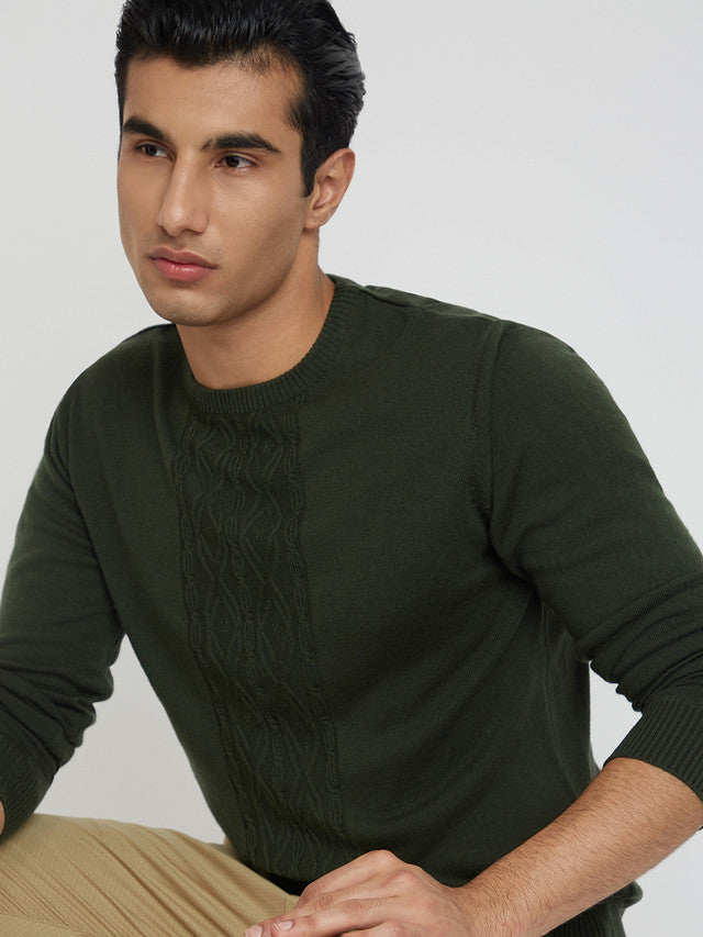 Men Regular Fit Teal Sweater