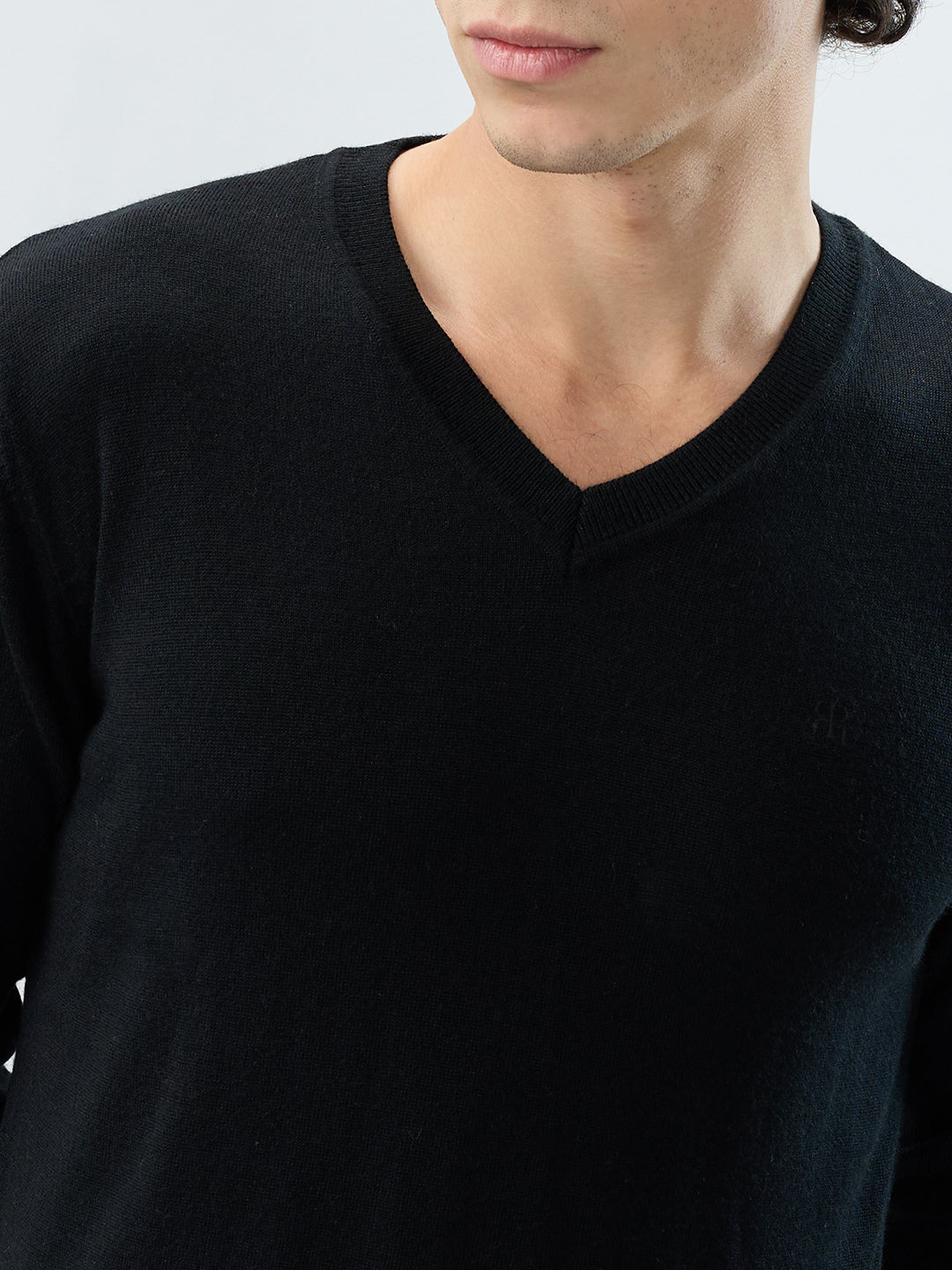 Raymond Men Black Solid V Neck Collar Sweatshirt