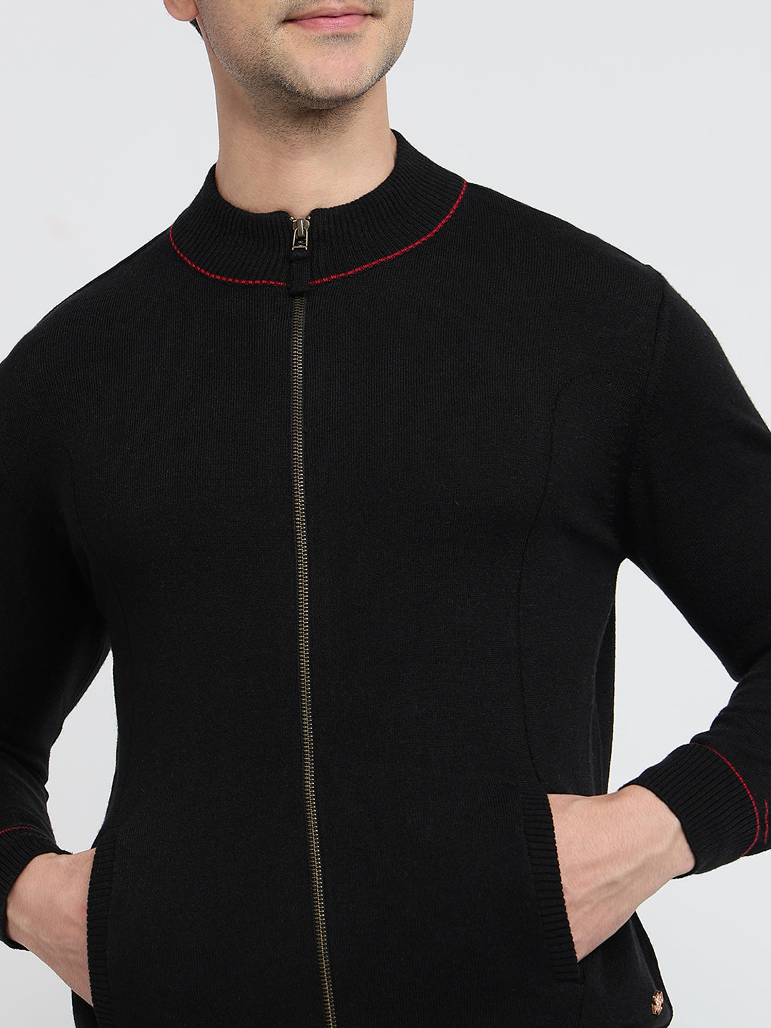 Raymond Men Black Regular Fit Structure Sweatshirt