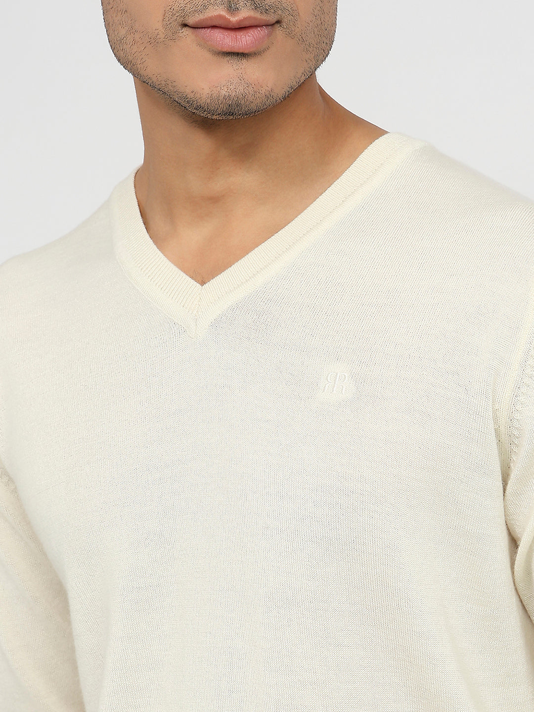 Raymond Men Brown Solid V Neck Collar Sweatshirt