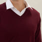 Raymond Men Maroon Solid V Neck Collar Sweatshirt