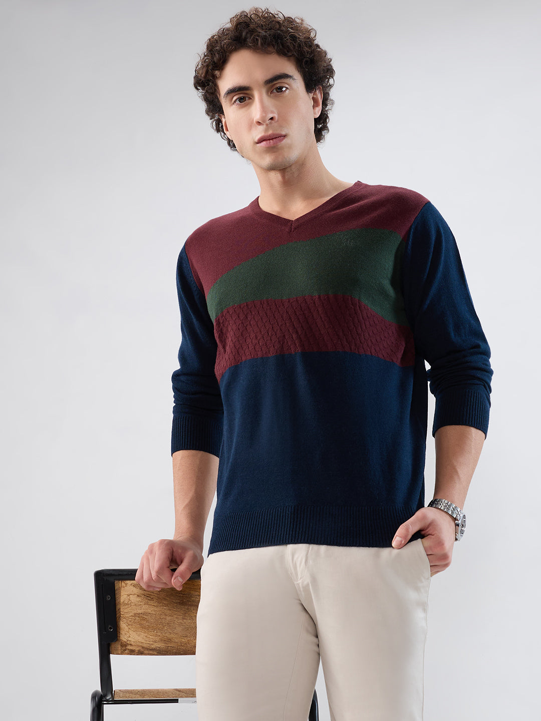 Raymond Men Blue Regular Fit Structure Sweatshirt