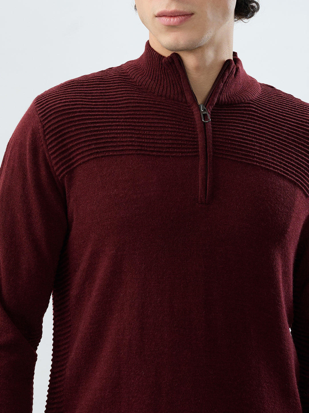 Raymond Men Maroon Structure Round Neck Collar Sweatshirt