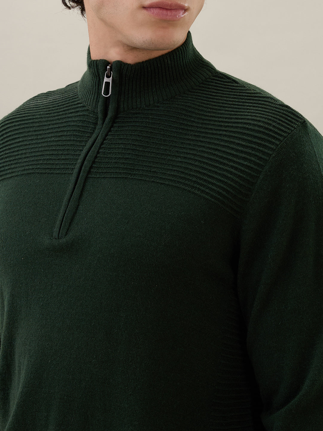 Raymond Men Green Structure Round Neck Collar Sweatshirt