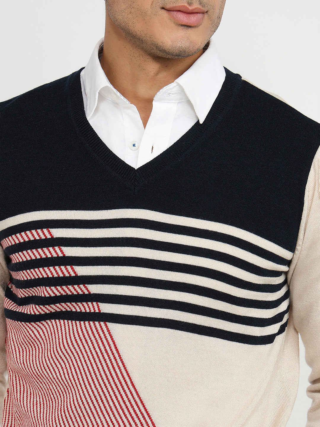 Raymond Men Brown Structure V Neck Collar Sweatshirt