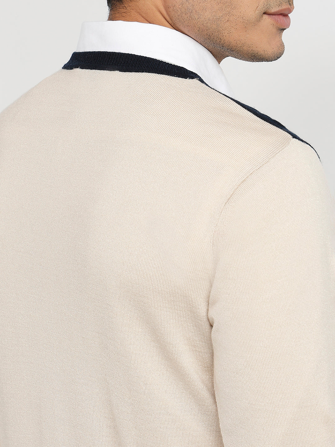 Raymond Men Brown Structure V Neck Collar Sweatshirt