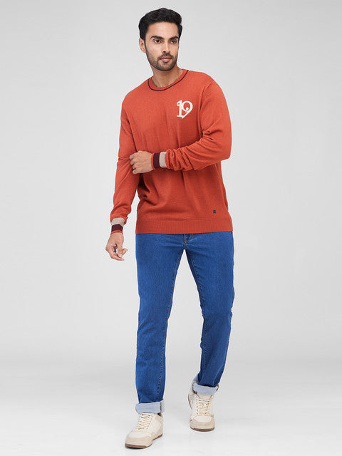 Raymond Men Orange Solid Wool Blend Sweater