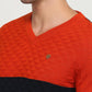 Raymond Men Orange Structure V Neck Collar Sweater
