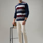 Raymond Men Blue Stripe Round Neck Collar Sweatshirt