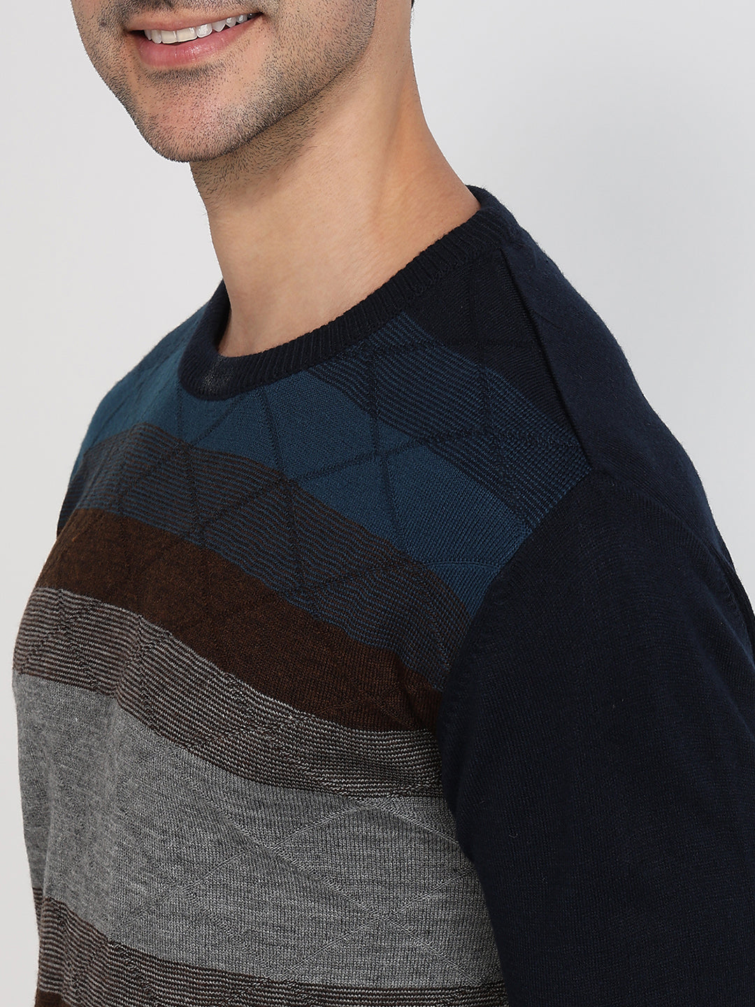 Raymond Men Blue Stripe Round Neck Collar Sweatshirt
