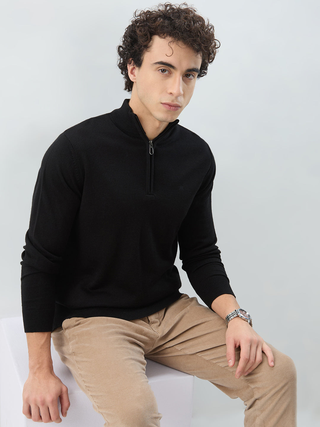 Raymond Men Black Regular Fit Solid Sweatshirt