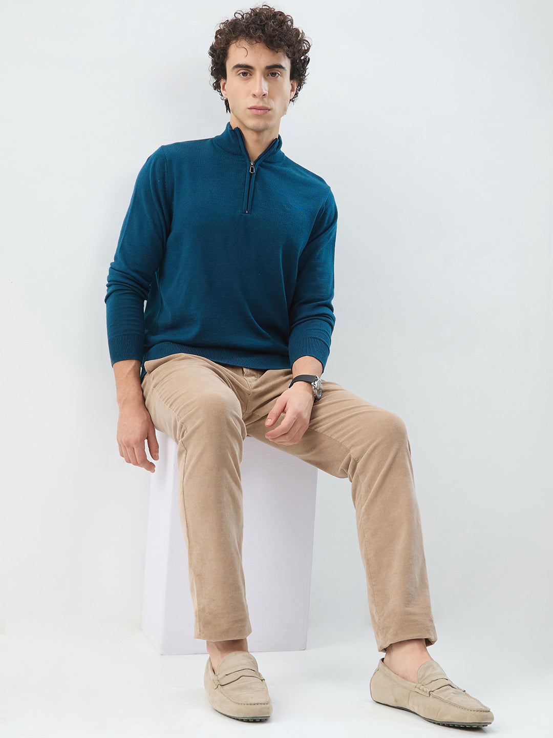 Raymond Men Blue Regular Fit Solid Sweatshirt