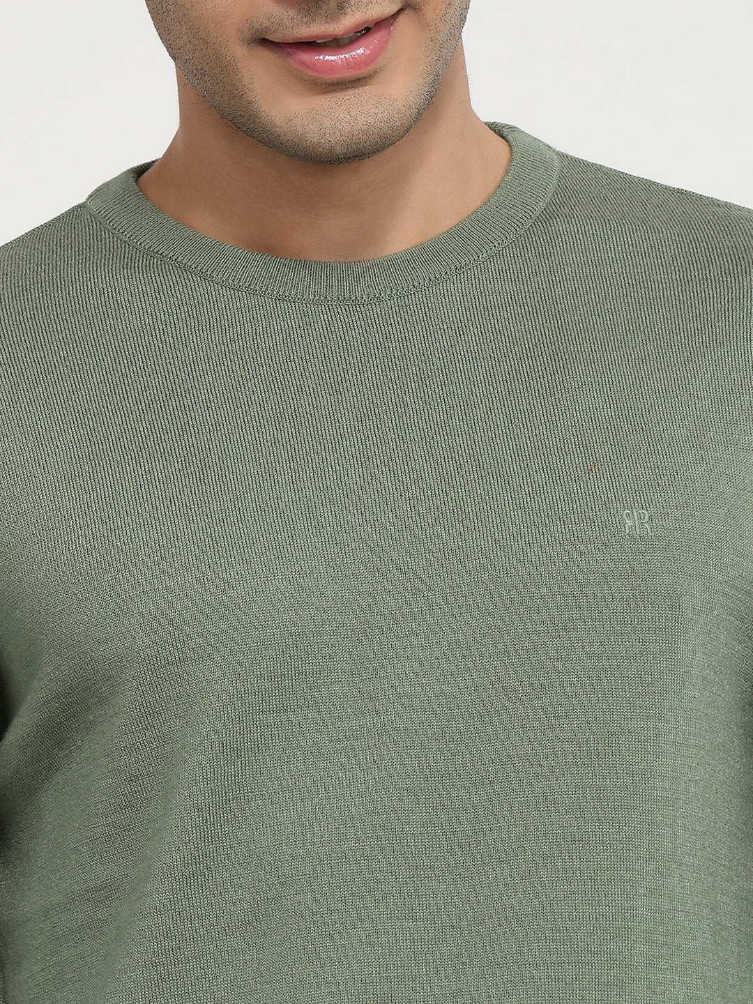 Raymond Men Green Solid Round Neck Collar Sweatshirt