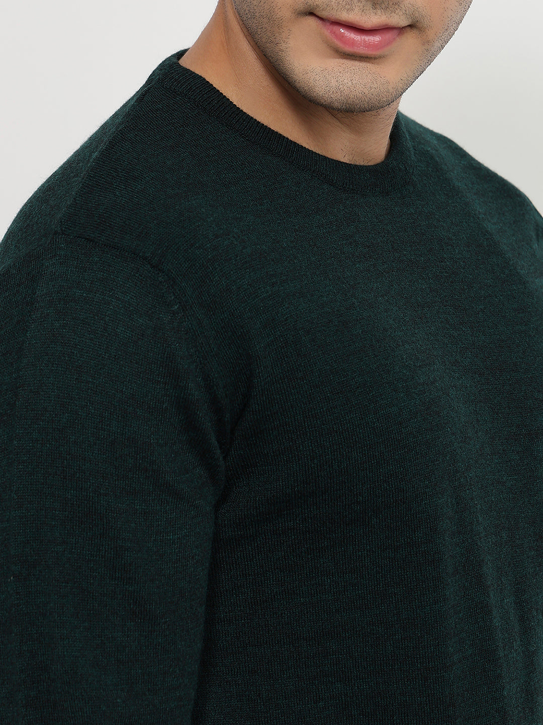 Raymond Men Green Solid Round Neck Collar Sweatshirt