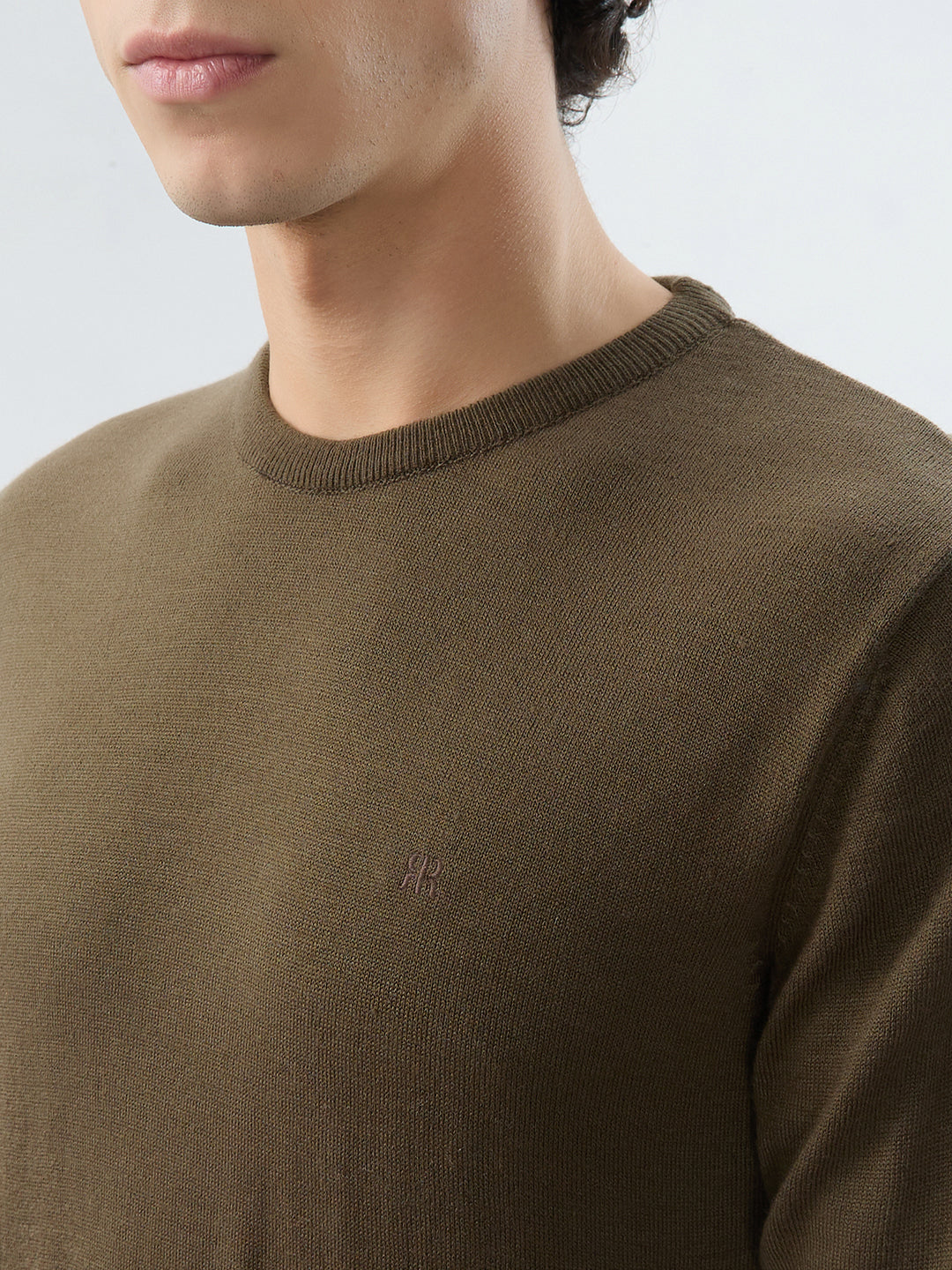 Raymond Men Brown Solid Round Neck Collar Sweatshirt