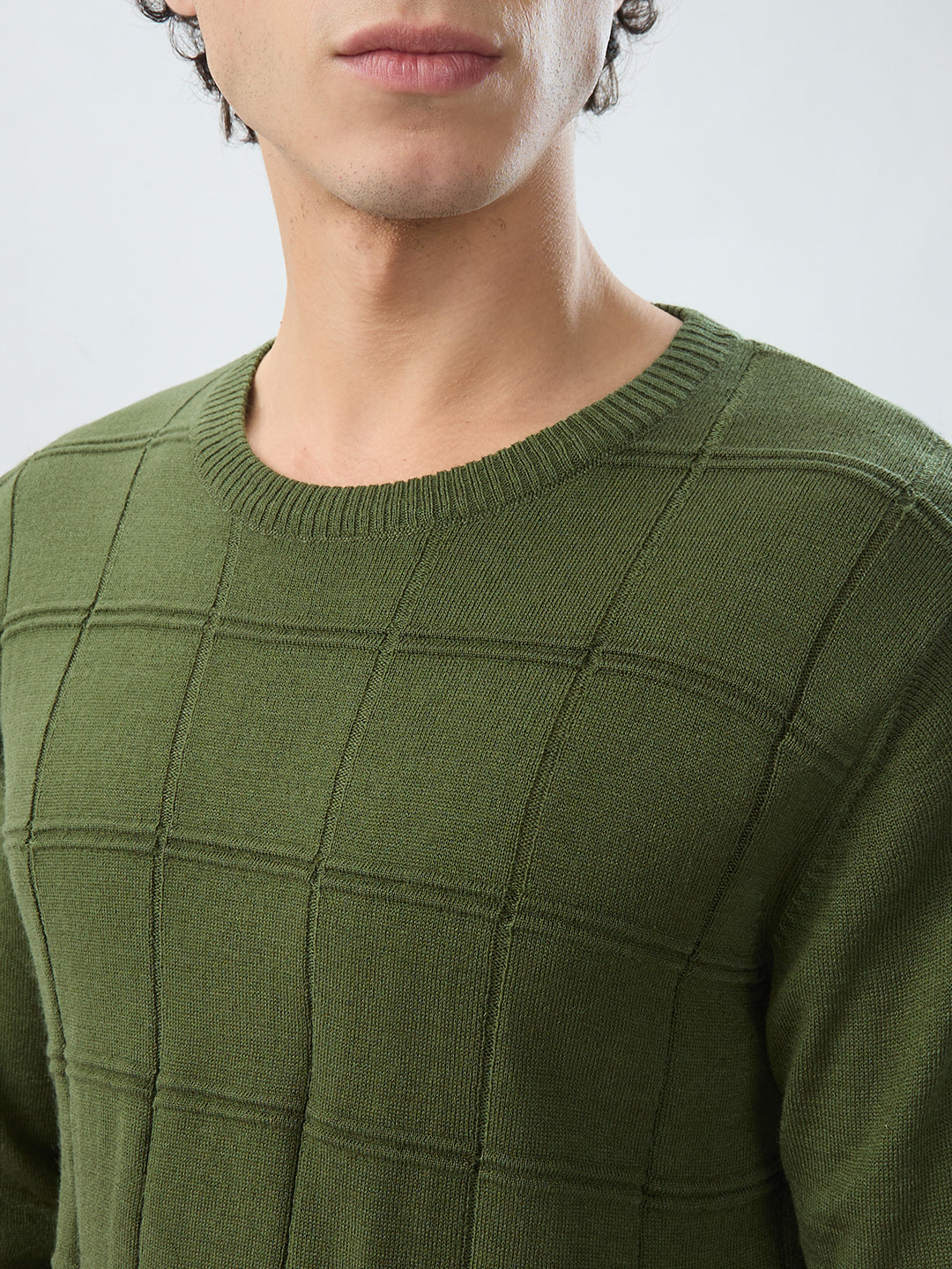 Raymond Men Green Solid Round Neck Collar Sweatshirt