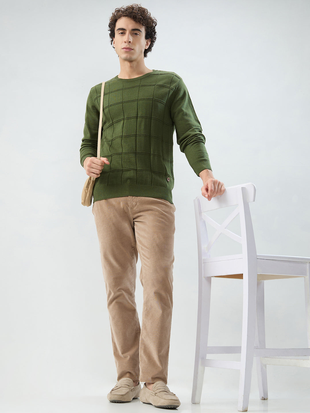 Raymond Men Green Solid Round Neck Collar Sweatshirt