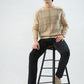 Raymond Men Brown Checks Round Neck Collar Sweatshirt