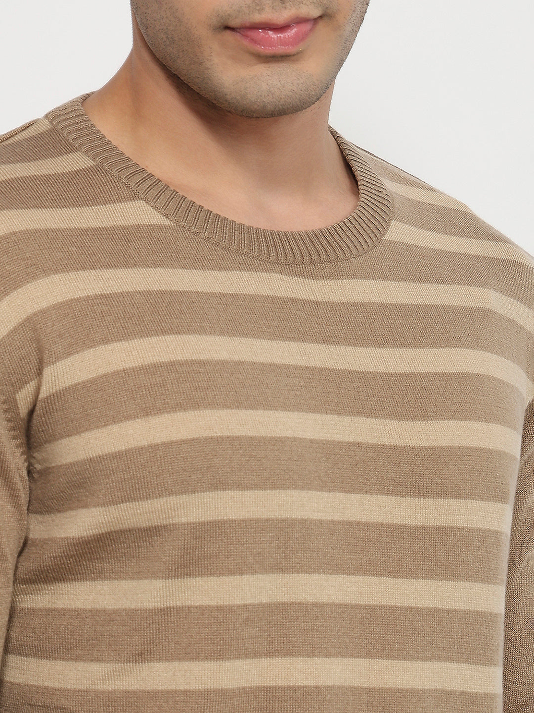 Raymond Men Brown Stripe Round Neck Collar Sweatshirt