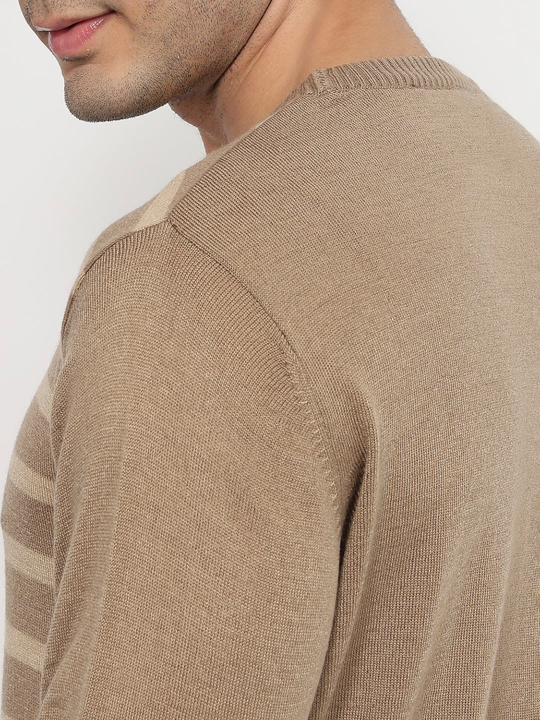 Raymond Men Brown Stripe Round Neck Collar Sweatshirt