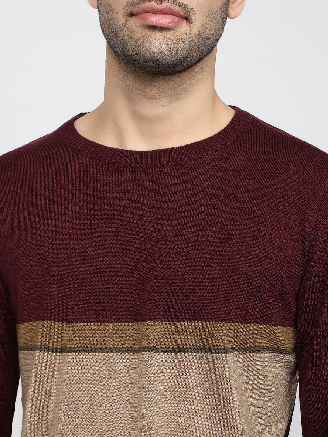 Raymond Men Maroon Stripe Sweater