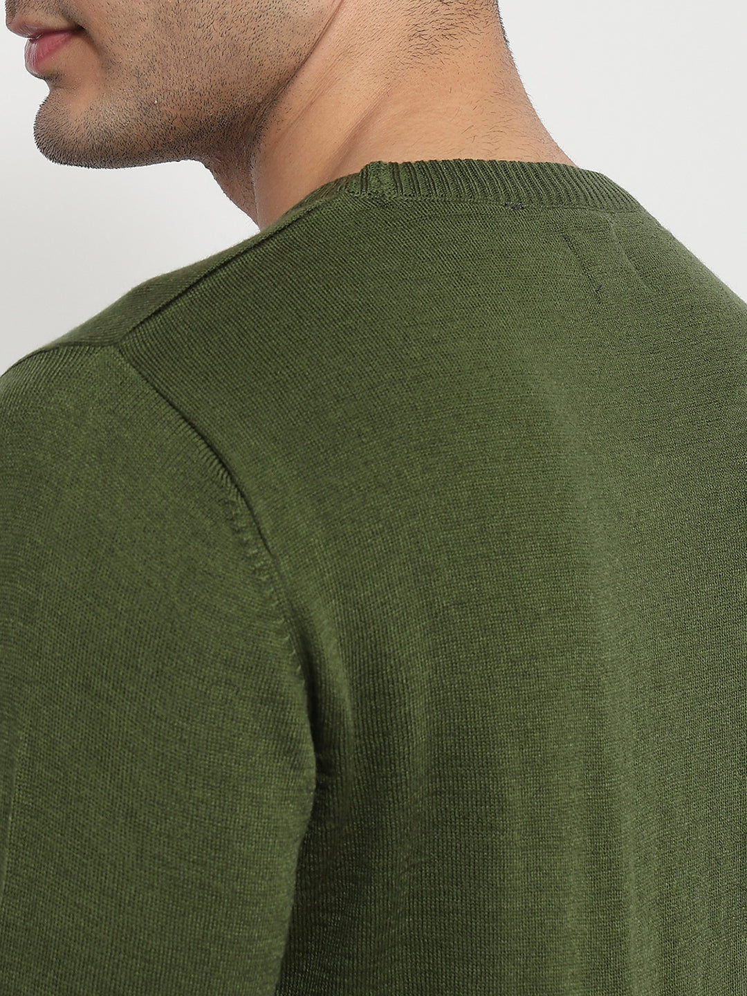 Raymond Men Green Stripe Round Neck Collar Sweatshirt