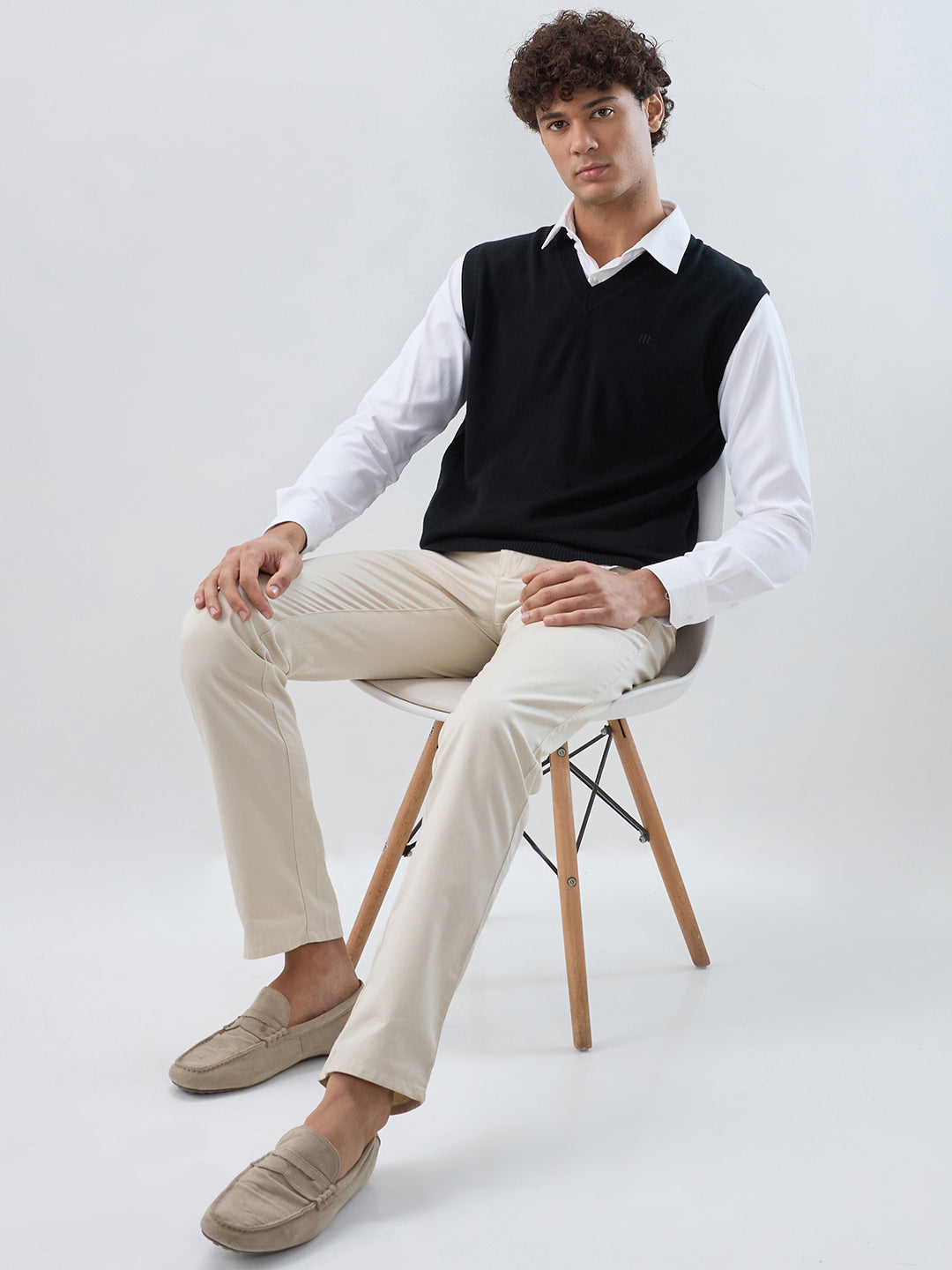 Raymond Men Black Solid V Neck Collar Sweatshirt