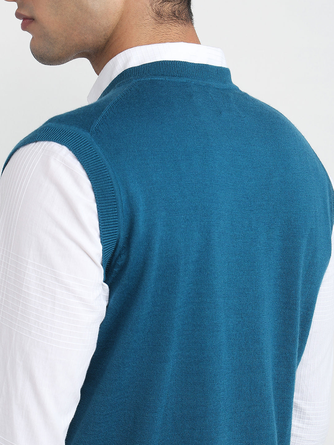 Raymond Men Blue Solid V Neck Collar Sweatshirt