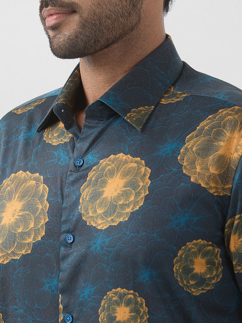 Raymond Men Blue Printed Regular Fit Cotton Formal Shirts