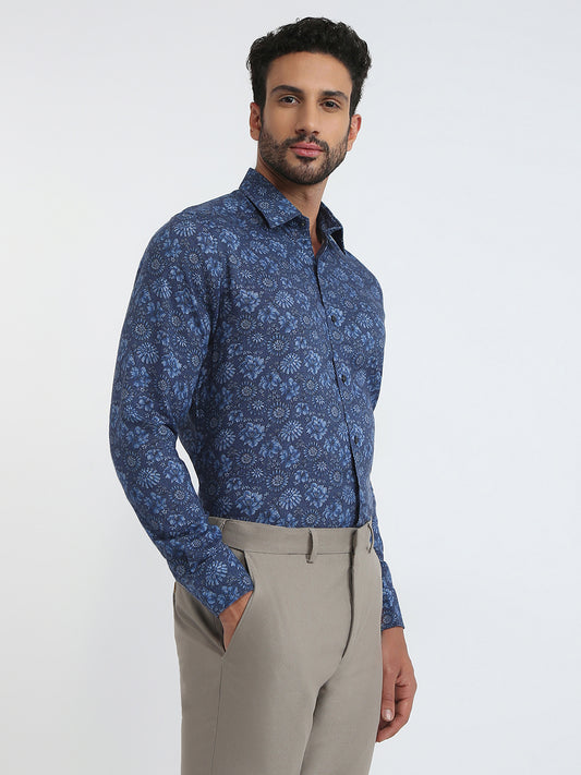 Raymond Men Blue Regular Fit Print Formal Shirt