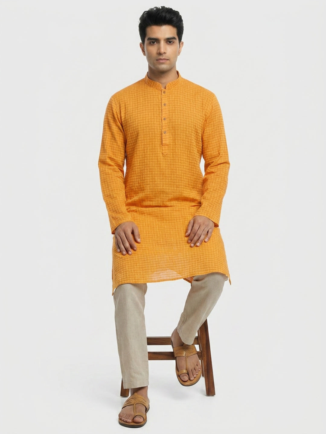 Sanman Ethnix By Raymond Orange Kurta
