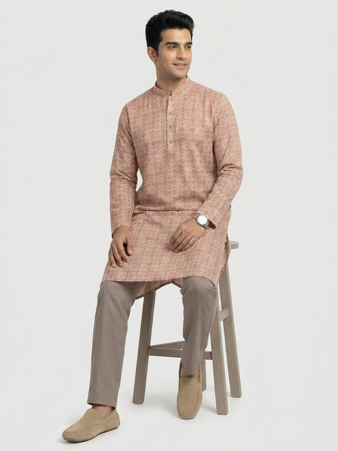 Sanman Ethnix By Raymond Orange Kurta