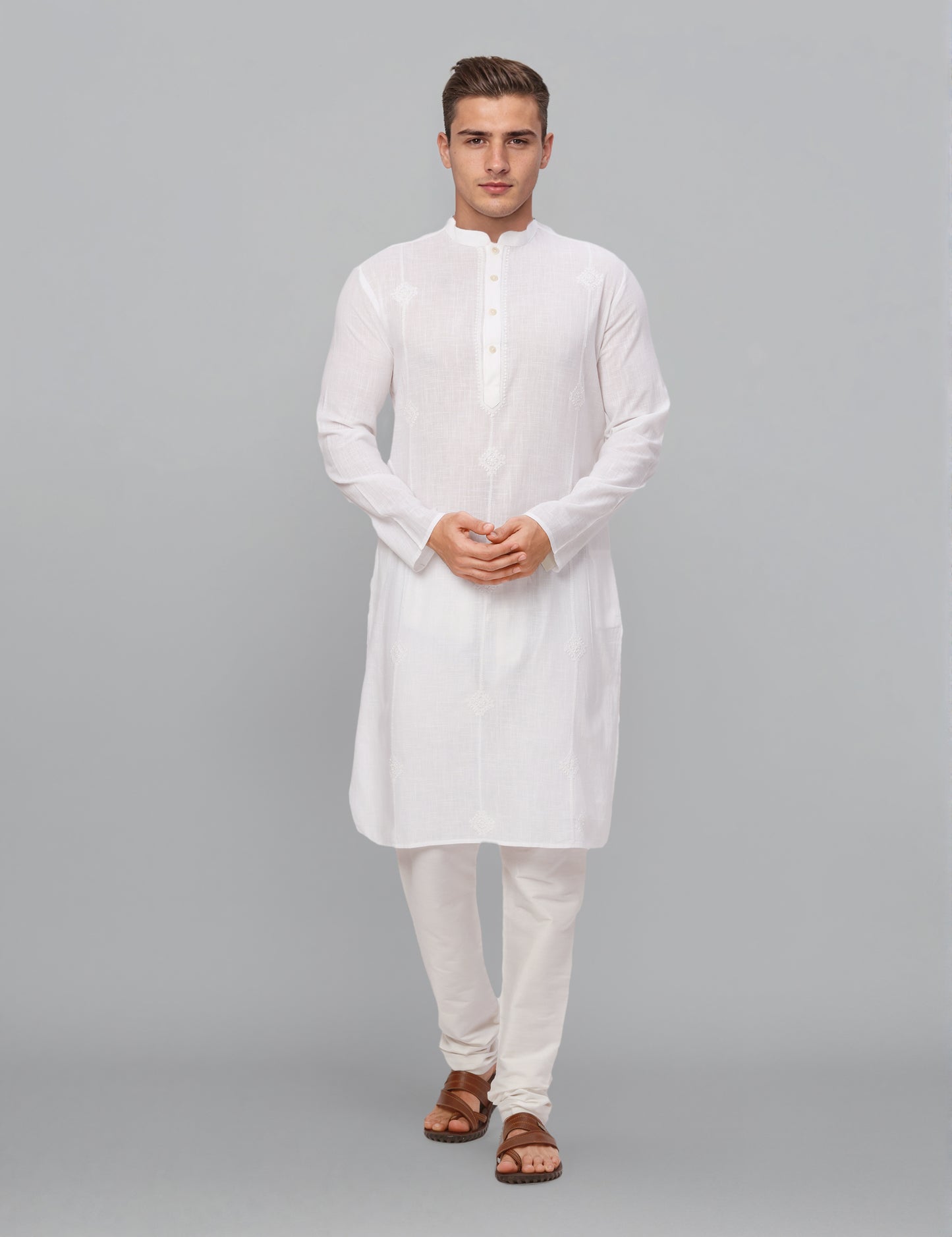 Ethnix by Raymond Men White Embroidery Regular fit Cotton Kurta