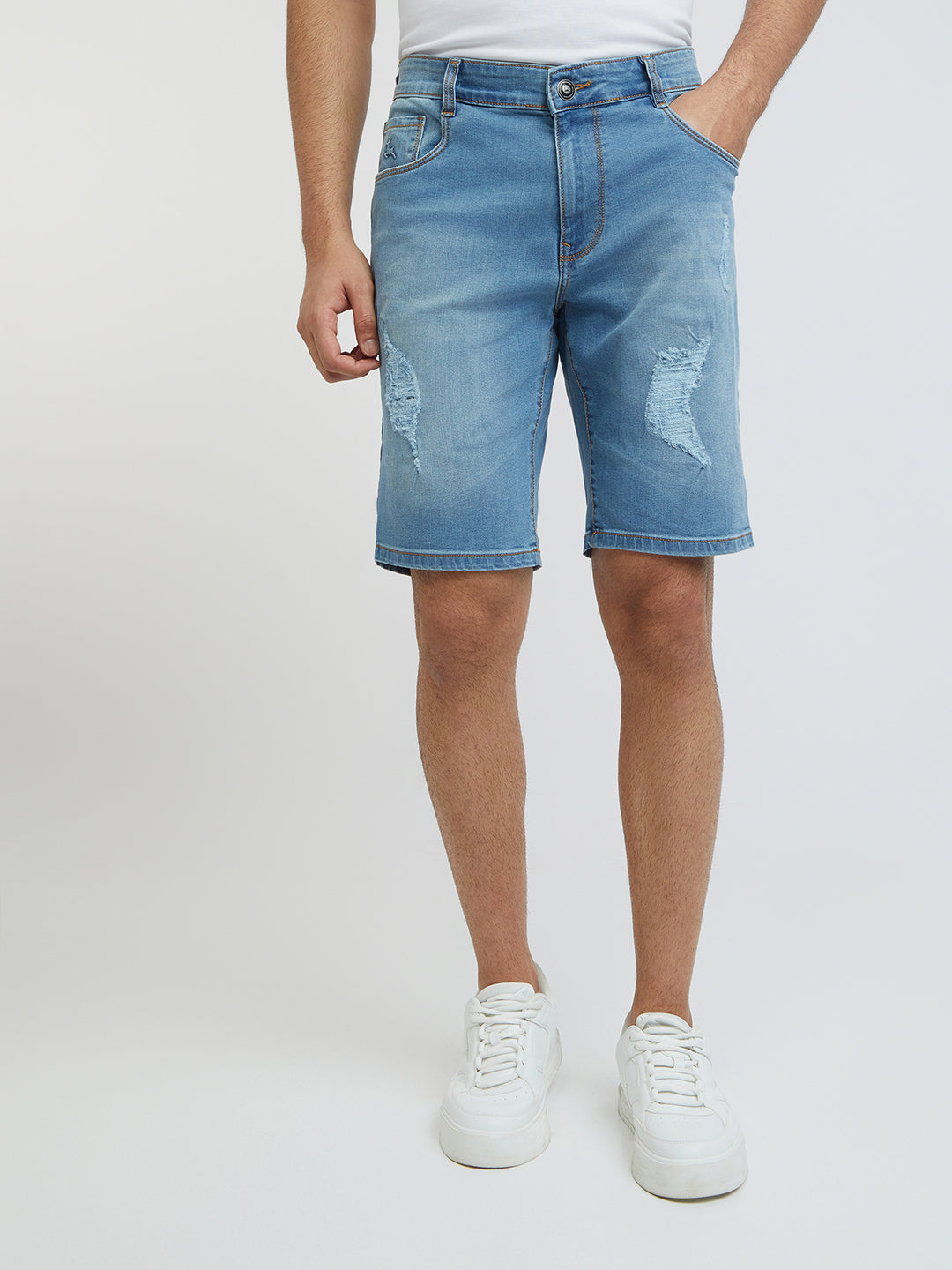 Parx Men Blue Solid Regular Fit Shorts