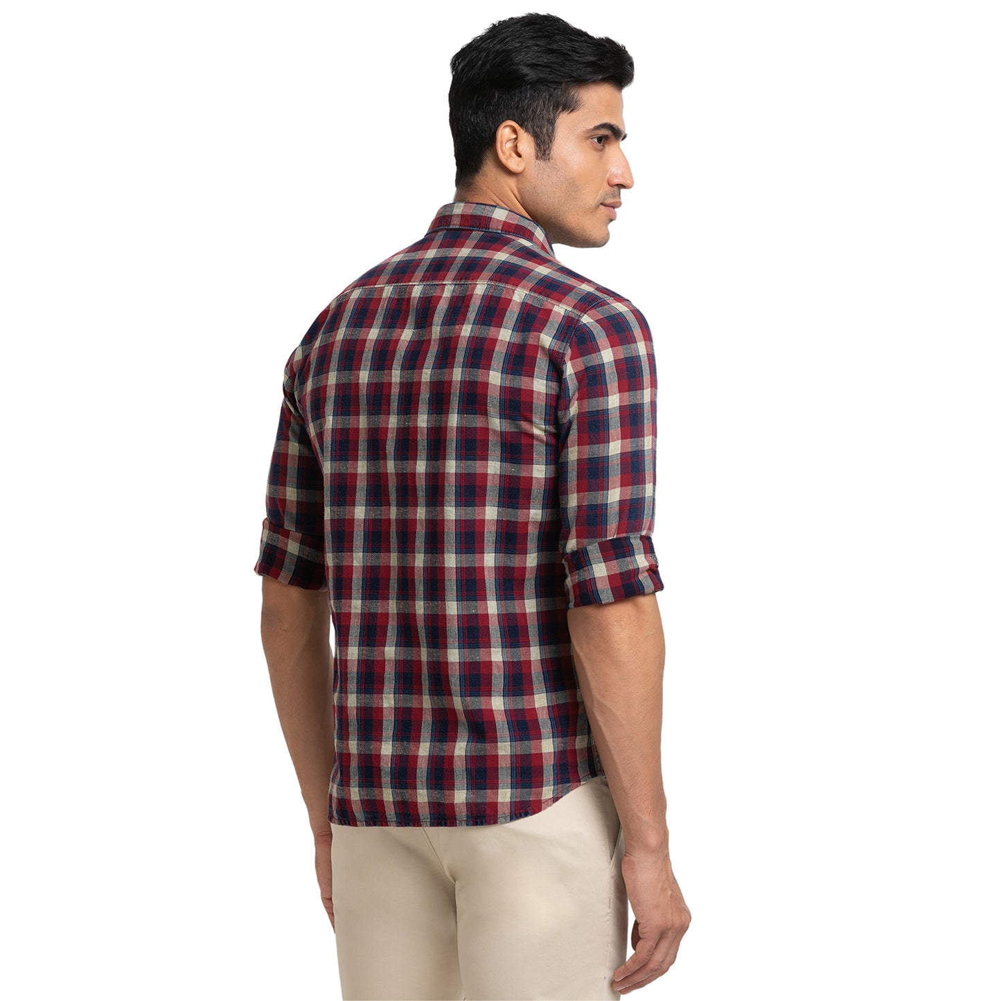 Men Red Slim Fit Checks Cotton Blend Full Sleeve Shirts