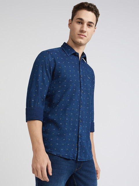 Men Contemporary Fit Dark Blue Shirt