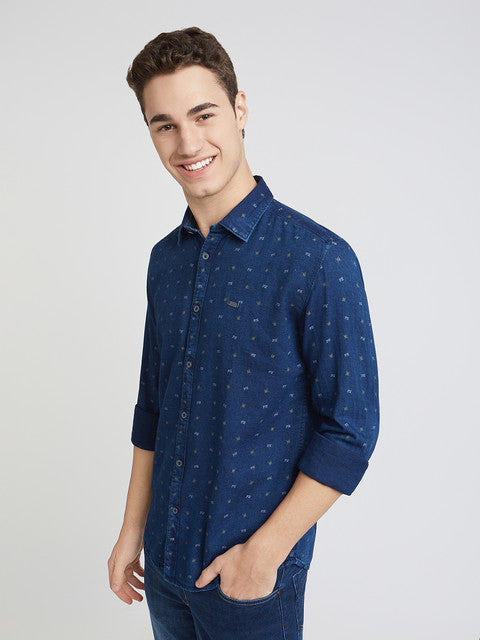 Men Contemporary Fit Dark Blue Shirt