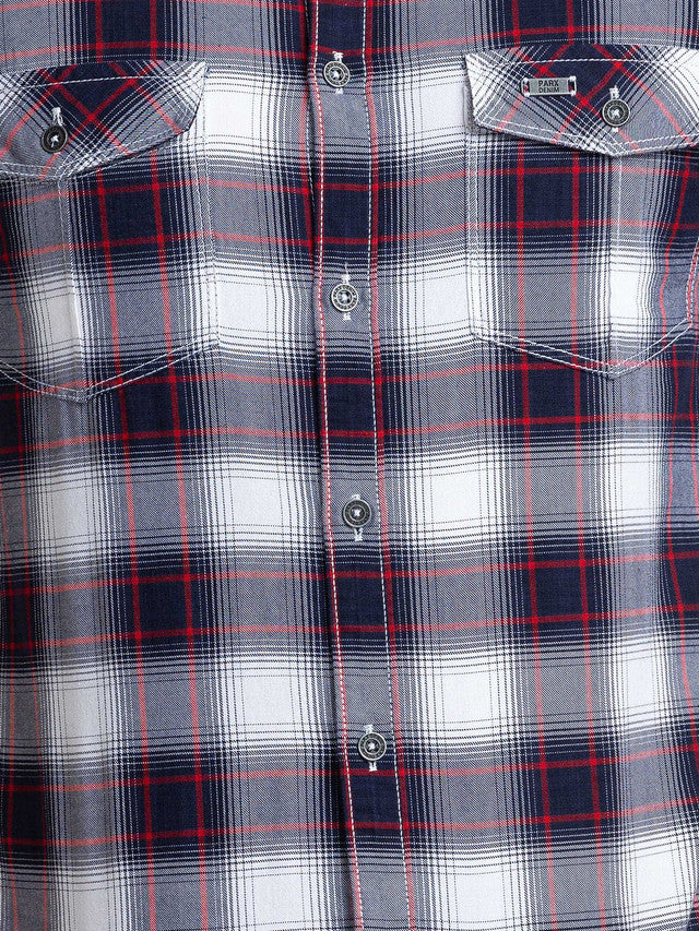 Parx Men Grey Checkered Slim Fit Cotton Casual Shirt