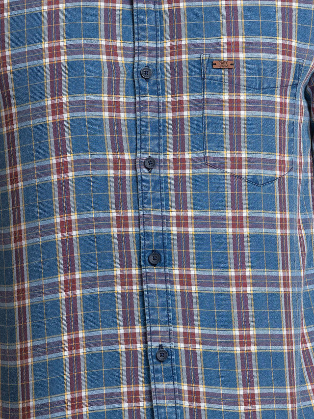 Parx Men Blue Checkered Slim Fit Cotton Casual Shirt